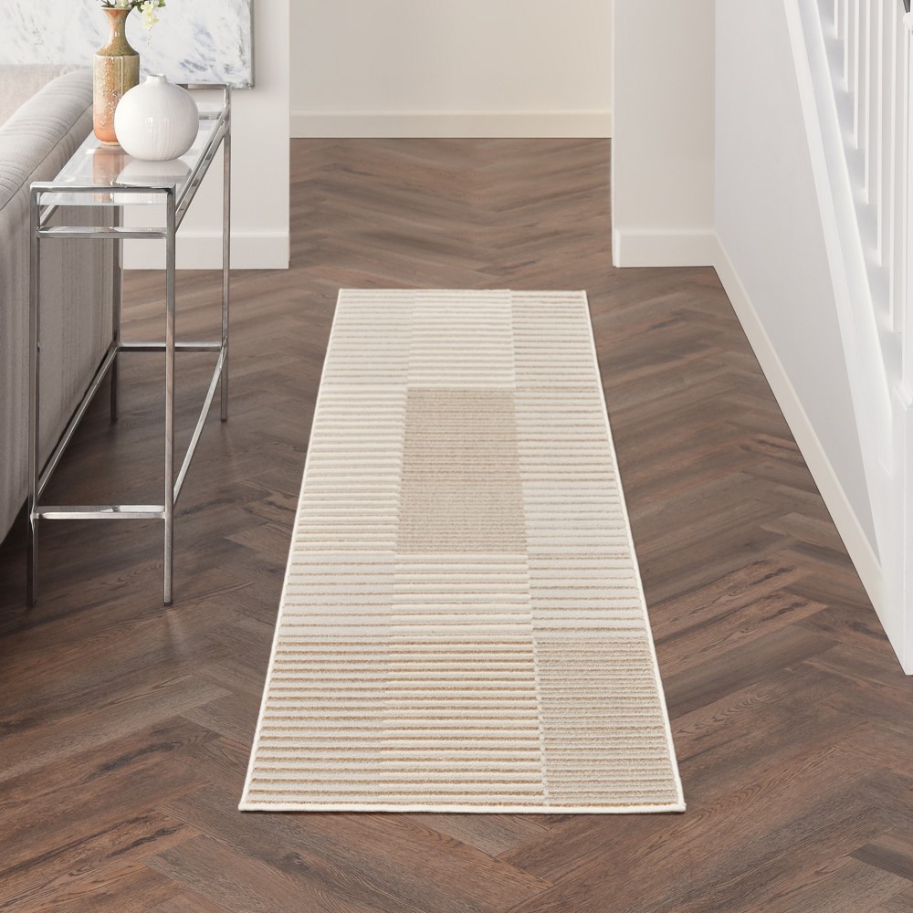 Brushstrokes BSK04 Stripe Runner Rug by Nourison in Beige Silver